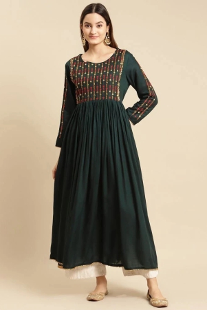 rangita-women-rayon-green-yoke-embroidered-calf-length-kurti-gathered-at-waist-none