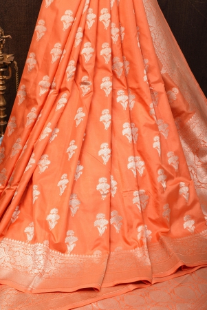 exquisite-banarasi-katan-silk-saree-inapricot-with-floral-design-pattern-and-zari-border-silk-mark-certified