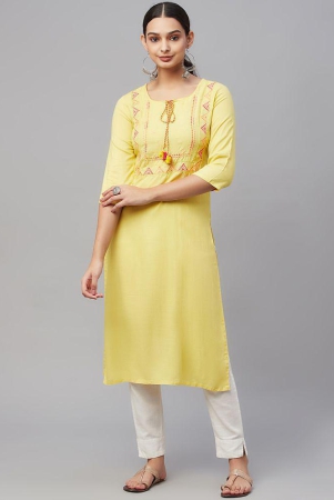 amiras-indian-ethnicwear-yellow-rayon-womens-straight-kurti-pack-of-1-none