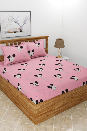 morado-premium-poly-cotton-elastic-fitted-double-bedsheet-with-2-pillow-covers-72x78x8-inches-pink-micky