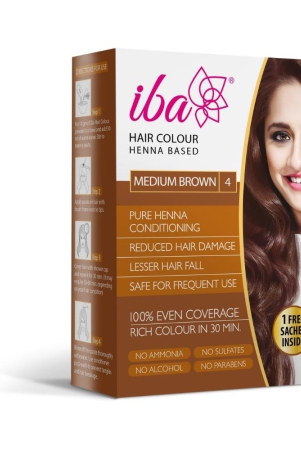 Iba Hair Colour - Medium Brown, 70g | 100% Pure Henna Based Powder Sachet | Naturally Coloured Hair & Long Lasting | Conditioning | Reduced Hair fall & Hair Damage | Shine & Nourish Hair | Paraben, Chemical, Ammonia & Sulphate Free Formula