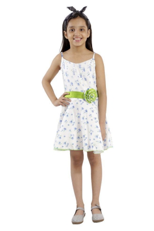 Kids Cave dress for girls fit and flare belted with flower fabric rayon floral print (Color_White, Size_3 Years to 12 Years) - None