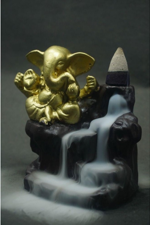 Dogra multicolor polyresin Golden Ganesha smoke backflow - pack of 1 - Figurine