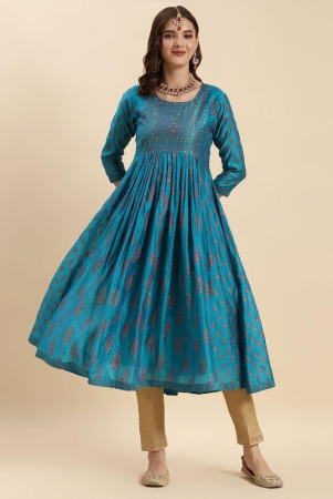 rangita-women-turquoise-chanderi-embroidered-calf-length-anarkali-kurti-none