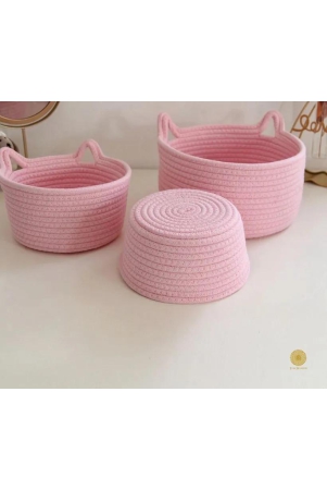 cat-shape-rope-woven-storage-organiser-basket-set-of-3-pink