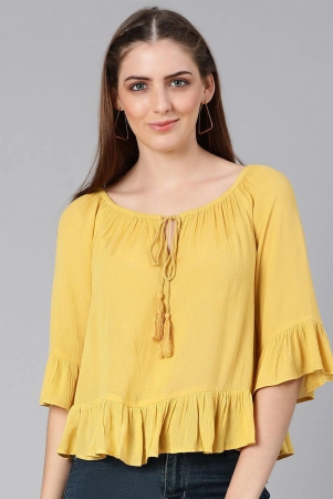 oxolloxo-yellow-tie-up-neck-ruffles-crepe-top