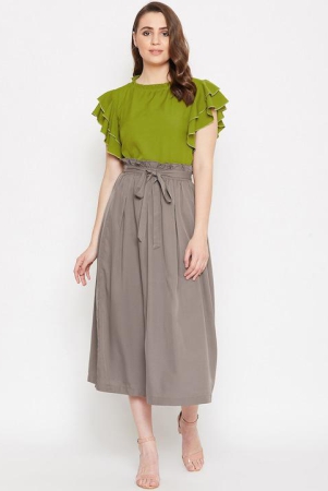 Women Green & Taupe Solid Top with Skirt