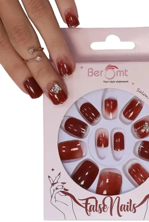 short-nude-french-tips-nail-kit-included-omber-maroon