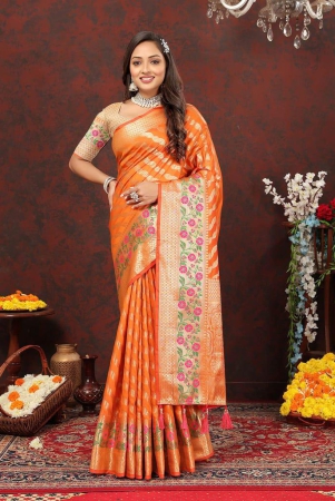 orange-soft-silk-woven-design-with-zari-weaving-leheriya-design-saree