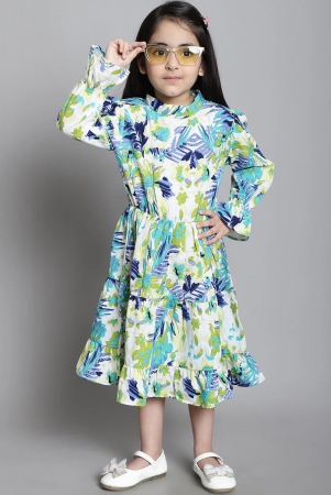 mini-ming-girls-floral-print-mock-neck-bell-sleeves-crepe-fit-flare-midi-dress