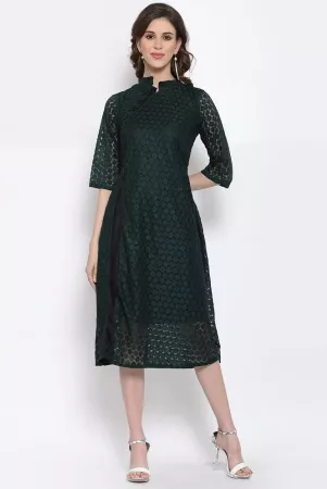 Selvia Net Green A- line Dress - - None