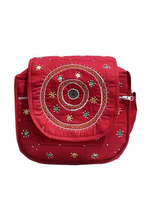 mandhania-eco-friendly-handcrafted-embroidered-mirror-workcotton-jhola-bagcollege-bag-for-girlswomen-maroon