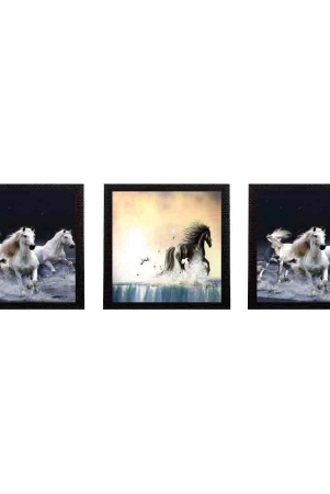 ecraftindia-running-horses-satin-matt-texture-uv-art-multicolor-wood-painting-with-frame-set-of-3