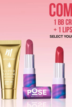 myglamm-combo-of-super-serum-bb-cream-15g-pose-hd-lipstick-bb-cream-with-hyaluronic-acid-spf-50-long-lasting-matte-finish-hd-lipstick