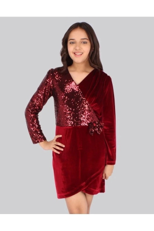 cutecumber-maroon-velvet-girls-wrap-dress-pack-of-1-none