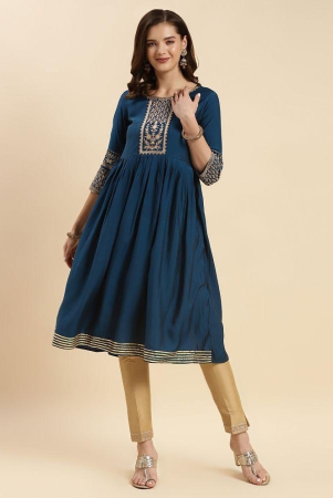 rangita-women-teal-rayon-embroidered-knee-length-flared-kurti-none