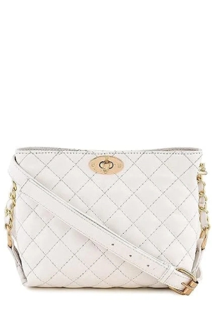 Lychee bags Women Pu Quilted White Sling Bag