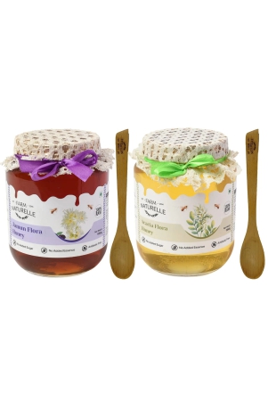 farm-naturelle-virgin-100-pure-raw-natural-unprocessed-acacia-jamun-flower-forest-honey-1000150gm-extrawooden-spoons-x-2-sets