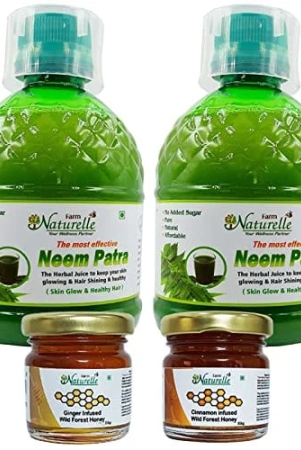 farm-naturelle-strongest-fresh-leaves-neem-juice-immunity-booster-improves-skin-hair-health-2x400ml-55gx2-herbs-infused-forest-honeys