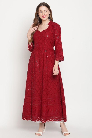 queenley-maroon-cotton-womens-flared-kurti-none