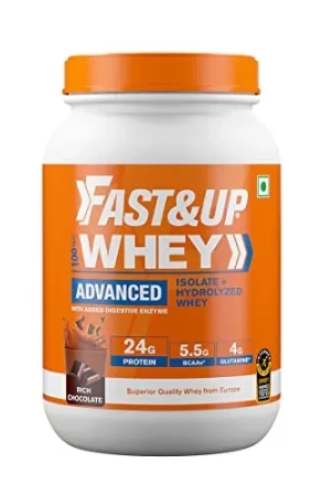 FAST&UP Whey Advanced, INFORMED SPORT CERTIFIED, 100% Whey Isolate & Hydrolysate Whey Protein (Rich Chocolate, 30 Servings) - 24g Protein, 5.5g BCAA, 4g Glutamine (2.01Lbs, 912 gms )