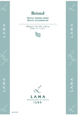 Lana Bristol Extra White Ultra Smooth 250GSM Paper,Short Side Glued Pad,20SHT(Per Pad)-A3 (21x29.7cm) / 15023575 / 20 SHT