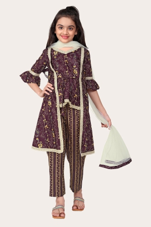 girls-floral-print-kurta-set-with-dupatta-brown-8-9-years