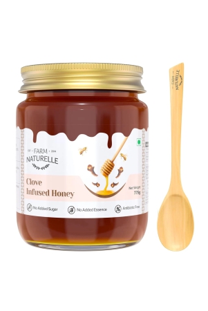 farm-naturelle-healthy-clove-infused-honey-700g-75g-extra-100-pure-honey-raw-unfilteredunprocessedlab-tested-honey-in-glass-jar-with-engraved-virgin-wooden-spoon