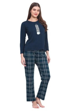evian-womens-cotton-check-printed-stylish-night-suit-set-of-top-pyjama-ev14114-m-blue