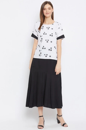 Women White & Black Printed Top with Skirt