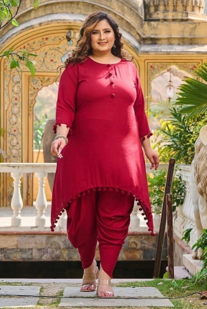 PrettyPlus by Desinoor.com Maroon Solid Pant Top Set - None