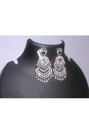 american-diamond-long-chandbali-earrings-with-green-stone