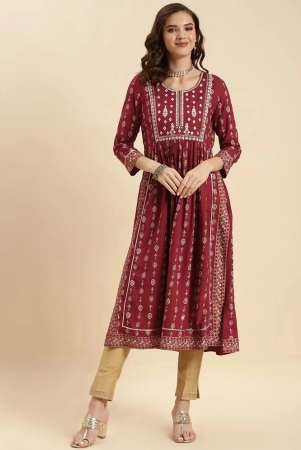 rangita-women-rayon-maroon-yoke-embroidered-calf-length-nayra-style-kurti-none