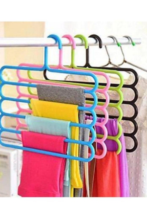 plastic-multi-purpose-magic-closet-5-layers-trouser-hangers-space-saver-storage-multicolored-standard-size-set-of-4