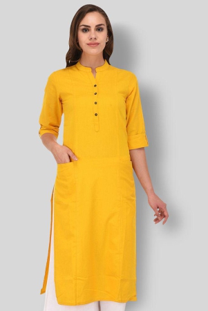 Pistaa - Yellow Cotton Women''s Straight Kurti - S