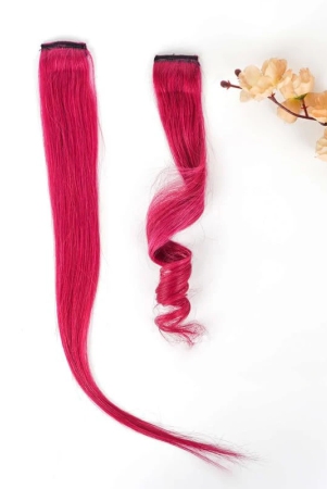 RefynHair - 100% Natural Human Hair Extensions Wigs | Dark Pink Color Streax | 12 Inches | Pack of 4 | Streaks Highlighter For Women And Girls | Rainbow Color Hair Extensions for Festival Party