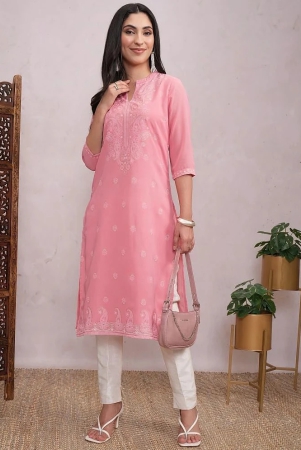 ketch-polyester-self-design-straight-womens-kurti-pink-pack-of-1-none