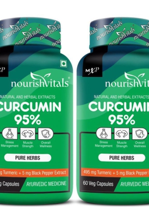 NourishVitals Curcumin 95% Curcuminoids, 500 mg Turmeric with Piperine Extract Supplement, 60 Veg Capsules (Pack Of 2)