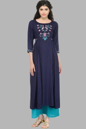 women-navy-blue-pink-floral-yoke-design-thread-work-anarkali-kurta