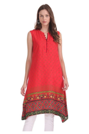 karigari-red-rayon-womens-asymmetrical-kurti-l