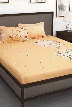 210-tc-light-orange-floral-1-king-size-bedsheet-with-2-pillow-cover-king-bedsheet-orange-210-tc