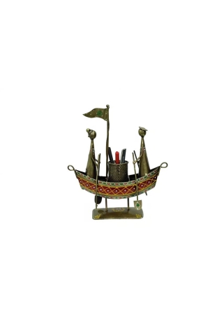 lucky-handicraft-iron-boat-pen-holder-showpiece-for-home-decor-multicolor-13-x-1275-inch