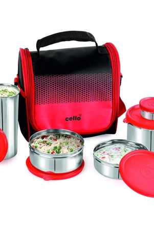 Cello Stainless Steel Matiz Max Fresh Lunch Box Combo | 5 Containers Red