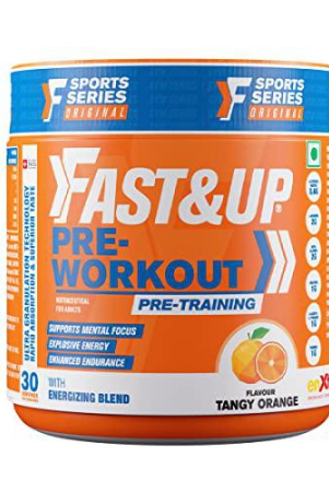 Fast&Up Pre-Workout (300 gms, 30 Servings, Orange Flavour) - Supports Muscle Endurance, Pump, Energy & Mental Focus with Arginine, B-Alanine, Caffeine, Taurine, Vitamins, Minerals and Electrolytes