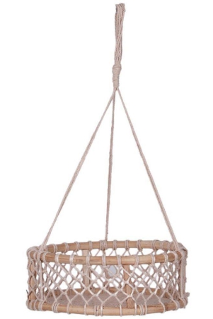 NUEVOSGHAR ROUND WOODEN BASKET MACRAME HANGING PLANTER Door Hanging Beige - Pack of 1