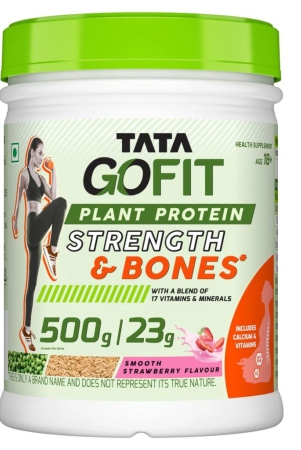 tata-gofit-plant-protein-strength-bones-pea-brown-rice-blend-17-vitamins-minerals-calcium-d2-k2-smooth-strawberry-no-soy-lactose-added-sugar-amino-acids-vegan-500g