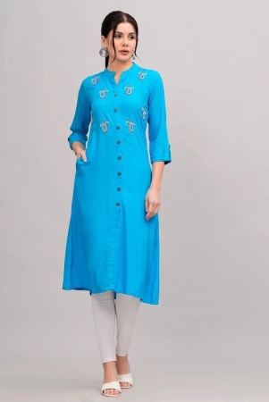 mauka-rayon-embellished-front-slit-womens-kurti-light-blue-pack-of-1-none