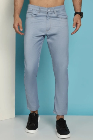 Mens Blue Solid Cotton Casual Trouser-36 / Blue