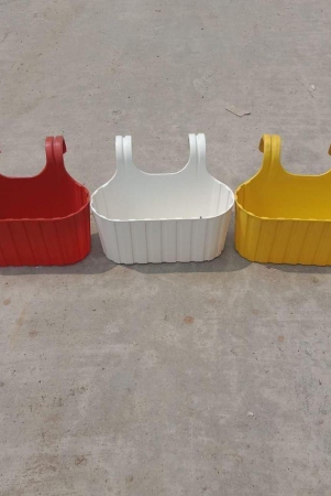 Set of 3 - 13X6 Inch Red, Yellow & White Double Hook Hanging Plastic Planter