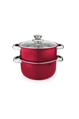 vinayak-international-stainless-steel-steamer-2-tier-with-tempered-glass-lid-pasta-steamer-vegetable-steamer-rice-steamer-chicken-steamer-food-steamer-45-liter-dia-20-cm-color-red